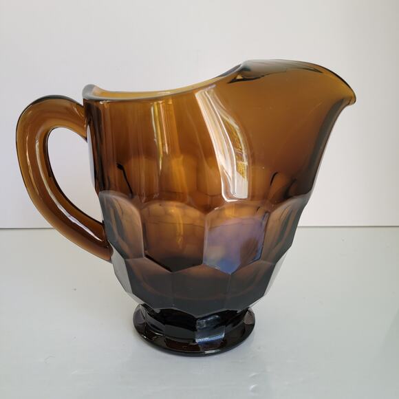 Vintage Viking Glass Pitcher Chestnut Georgian Honeycomb Ice Lip Mid Century - Picture 4 of 11